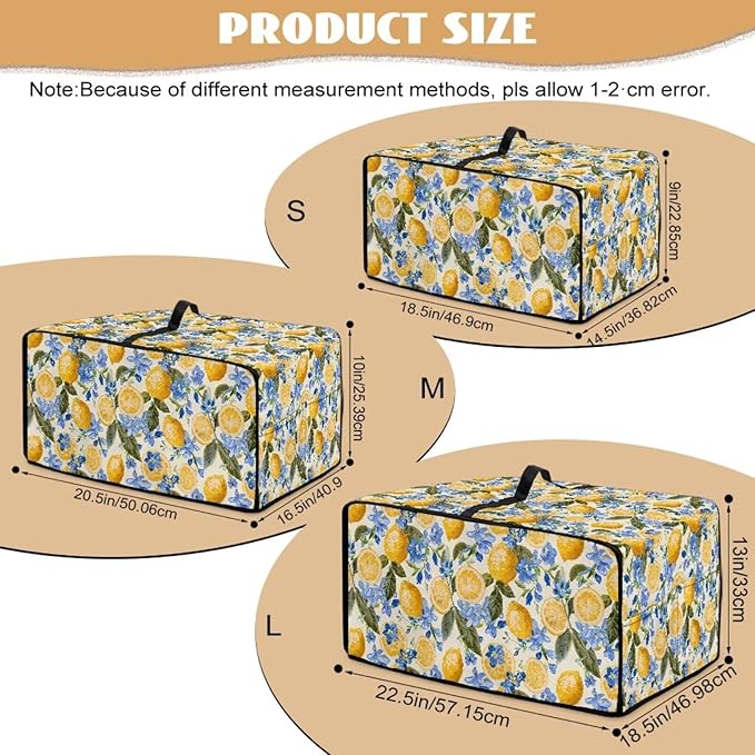Waterproof Dust-Proof Microwave Oven Grill Cover Protector Lemon Floral Leaf Print Polyester-Linen Fabric Dust Cover with Storage Bags Case Protections for Microwave Oven, L
