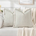 MIULEE Pack of 2 Olive Green Christmas Pillow Covers 22x22 Inch Striped Farmhouse Couch Throw Pillow Covers with Fringe Chic Linen Decorative Cushion Covers for Sofa Living Room Bed Outdoor Home Decor