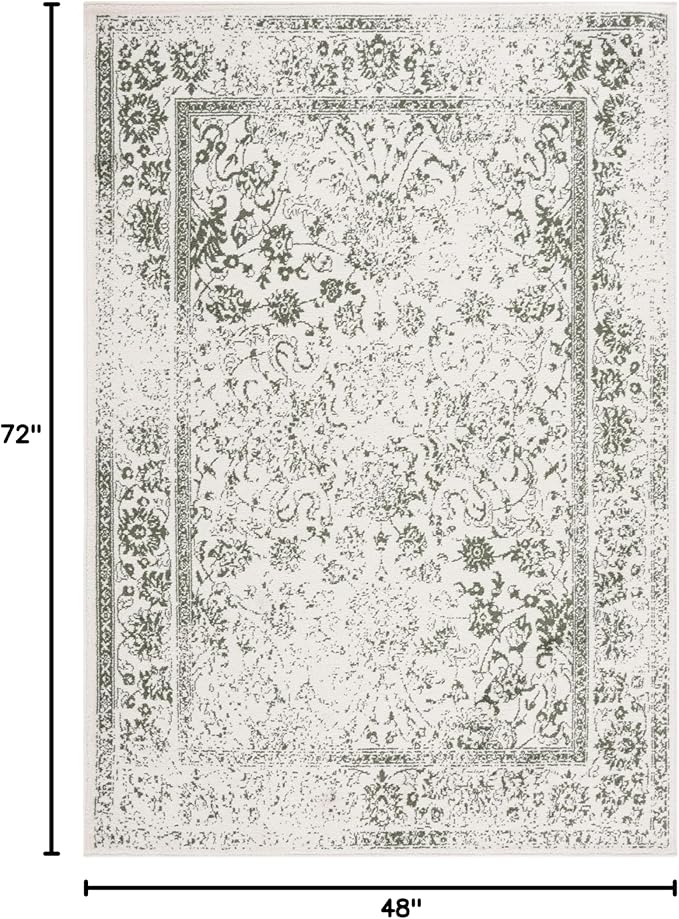 SAFAVIEH Area Rug 4x6 - Adirondack Collection - Ivory & Dark Green, Distressed Vintage Floral Design, Non-Shedding & Easy to Clean, Ideal for Living Room, Bedroom, Dining (ADR109X)