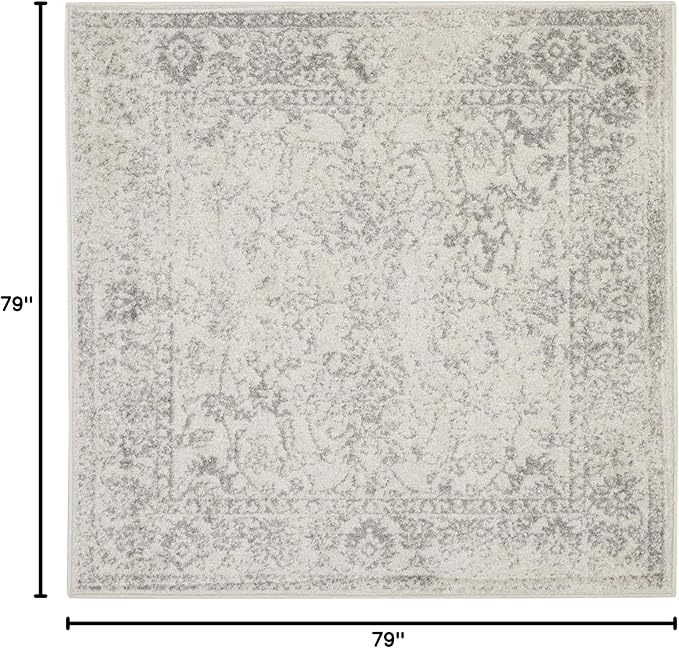 SAFAVIEH Adirondack Collection Area Rug - 6'7" Square, Ivory & Silver, Distressed Vintage Floral Design, Non-Shedding & Easy to Clean, Ideal for Living Room, Bedroom, Dining Space (ADR109C)