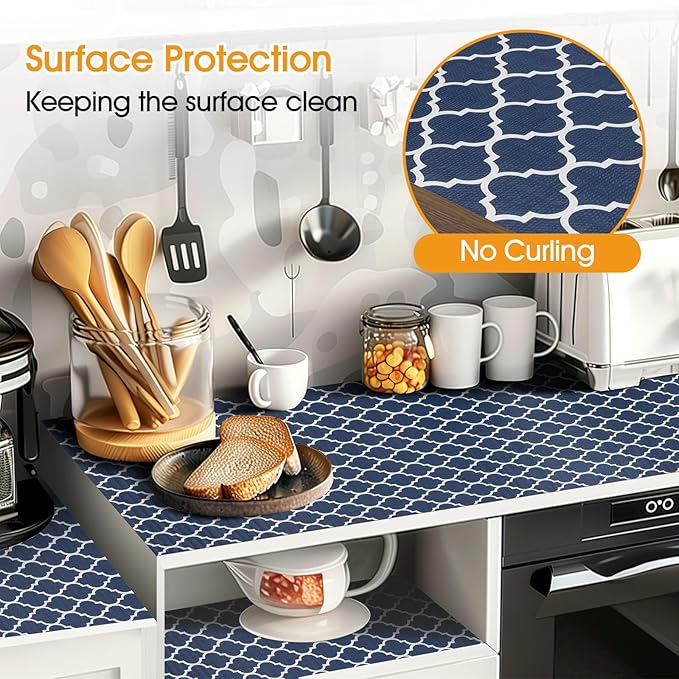 Shelf and Drawer Liner for Kitchen Cabinets Non-Adhesive, Strong Grip Non-Slip Thickened Cabinet Liners for Shelves, Waterproof Mats for Dresser Cupboard, Blue, 23 in x 30 Feet