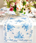 Solino Home Blue Floral Print Table Runner 120 Inches Long - 100% Pure Linen Table Runner 14 x 120 Inch - Handcrafted and Machine Washable - Jolie Fleur Print