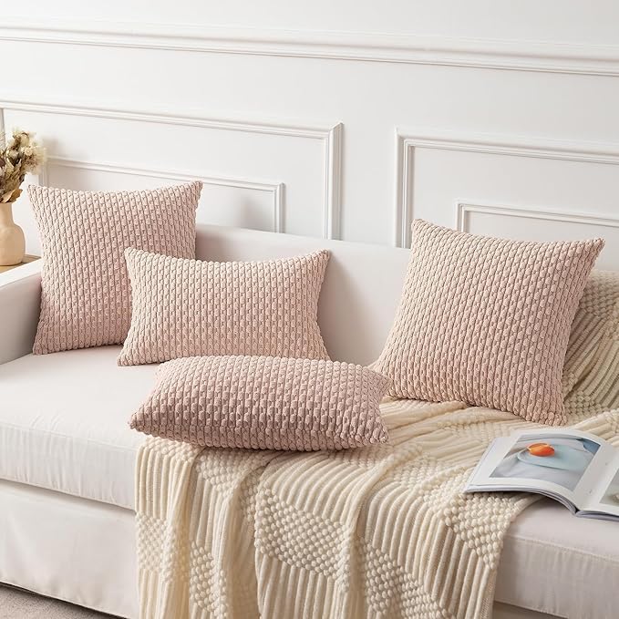 Kevin Textile Valentines Day 14x24 Inch Pillow Cover 1 Pack Boho Decorative Soft Striped Corduroy Lumbar Farmhouse Accent Rectangle Cushion Case for Living Room Couch Sofa Bed, Light Pink