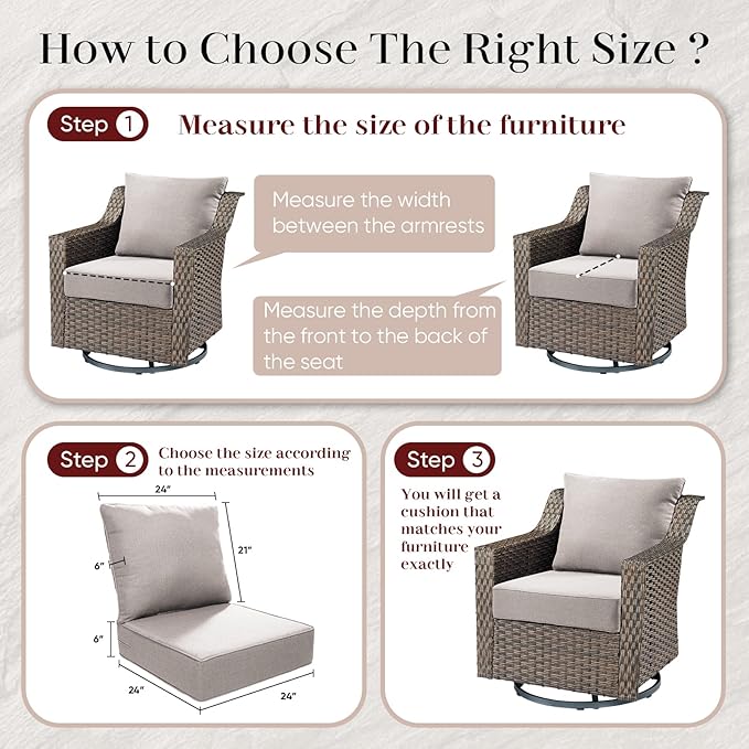 Luxury Outdoor Seat Cushion Set-24 x 24 x 6 Inch Outdoor Chair Cushions Set of 2 with Water Resistant & Removable Cover Outdoor Cushions for Patio Furniture Chair Sofa Couch