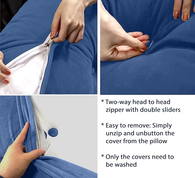 Triangular Reading Bed Rest Pillow Large Bolster Cushion Headboard Backrest Wedge Pillow with Removable Cover and Two Large Side Pockets (Brown, California King: 71 x 8 x 20 inches)