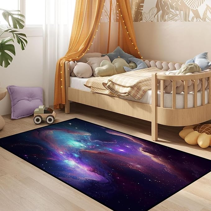 Galaxy Area Rug Space Nebula Bedroom Living Room for Girls Kids Boys Carpet Vortex Throw Rugs Purple Blue Cloud Floor Mat 63 in x 31 in