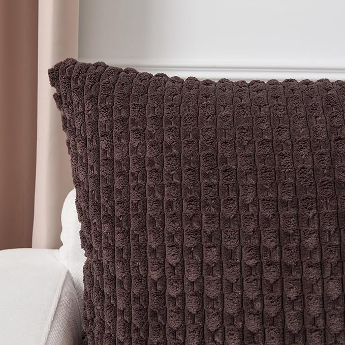 Kevin Textile 14x24 Inch Pillow Cover 1 Pack Boho Decorative Soft Striped Corduroy Lumbar Farmhouse Accent Rectangle Cushion Case for Living Room Couch Sofa Bed, Coffee