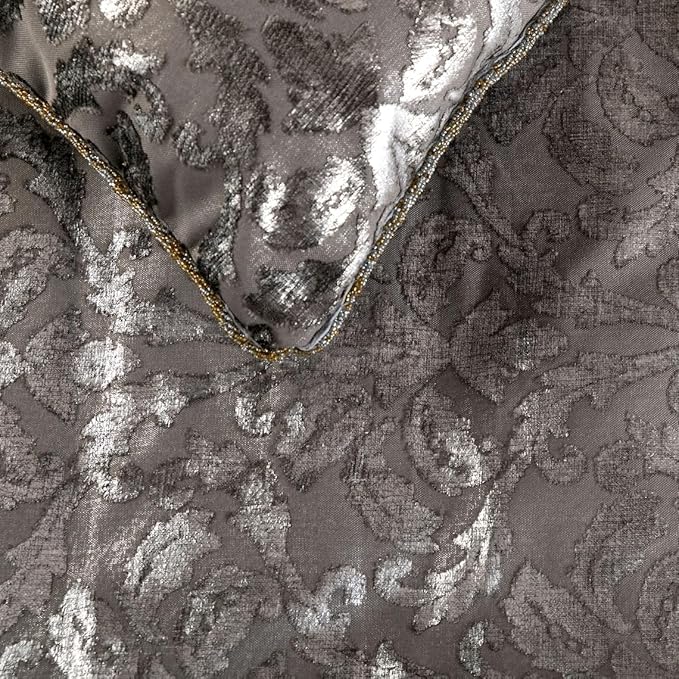 The HomeCentric Silver Bed Runner, Full Size 68"x18" Decorative Bed Runner with 2 Matching Pillow Cover, Silver & Grey Velvet Bed Scarf in Foil Velvet Bead Border - Silver Glitterati