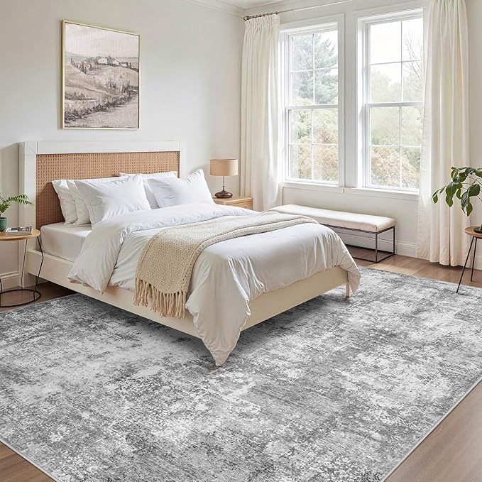 Washable 9X12 Area Rug: Modern Abstract Soft Non-Slip Indoor Rugs Home Decor - Low Pile Stain Resistant Foldable Rug for Living Room Bedroom Dining Room Playroom Office(Grey 9'x12')