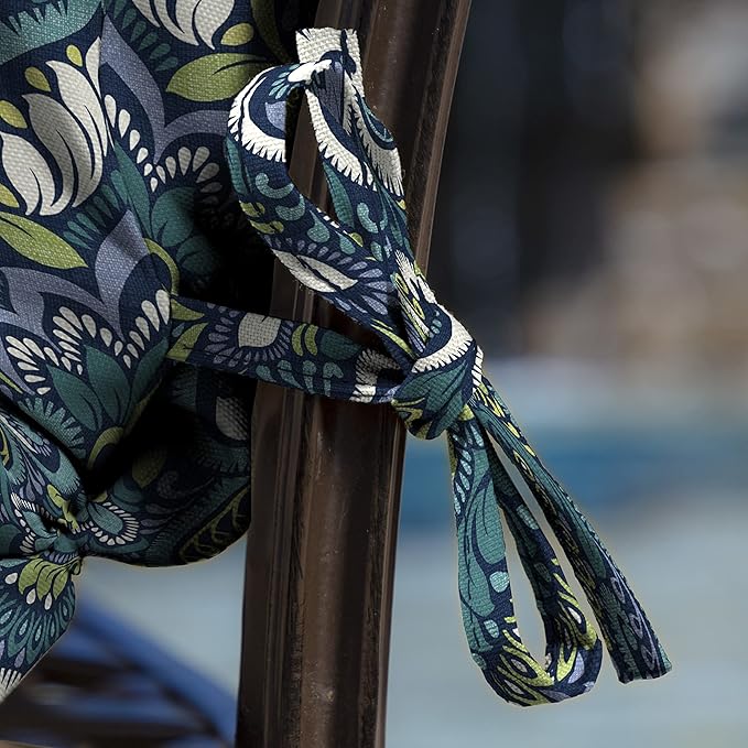 ARDEN Outdoor Dining Chair Cushion, 20 x 20, Rain-Proof, Fade Resistant, Sapphire Aurora Blue Damask