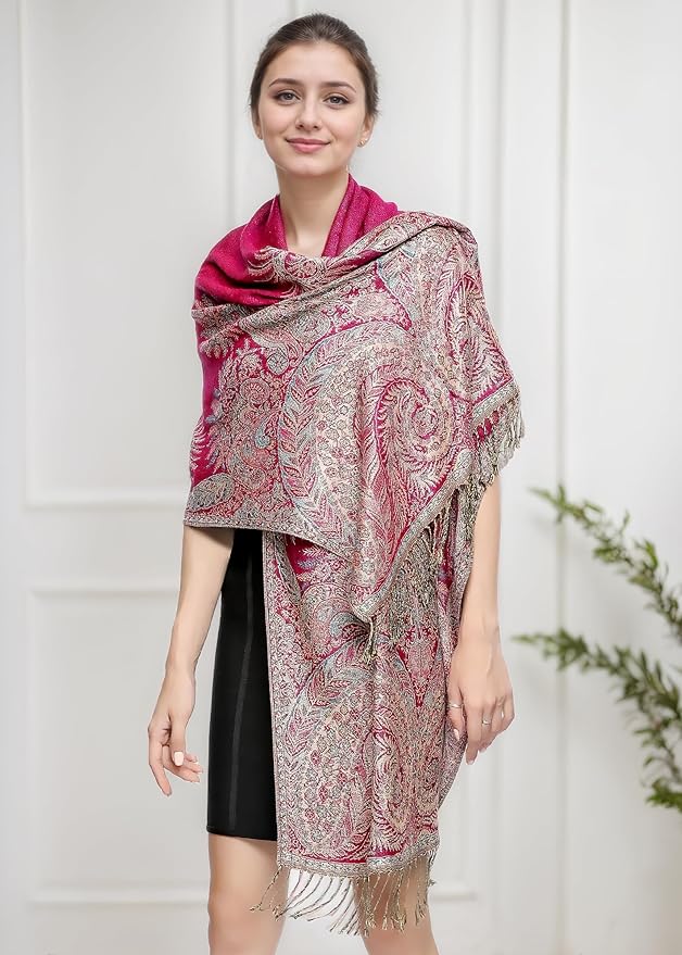 Achillea Big Paisley Pashmina Shawl Wrap for Women – Elegant Scarf for Weddings, Evening Dresses, Festivals & Daily Wear