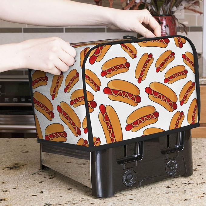 Fun Hot Dog Food 2 Slice Toaster Cover, Waterproof Toaster Dust Cover Bread Maker Protective For Small Kitchen Appliance Dining Room Home Table Decor Gifts