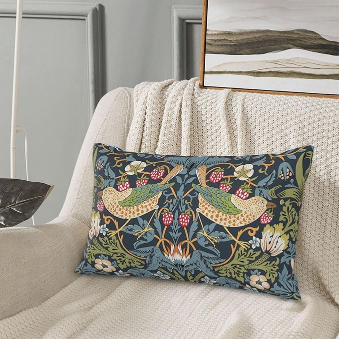 William Morris Vintage Floral Bird Strawberry Thief 20x12 inches Pillow Cover, Outdoor Farmhouse Pillow Cover Home Decor for Couch Sofa