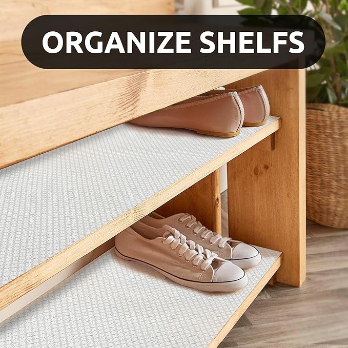 RAY STAR 18X96 Inch Shelf Liner for Kitchen Cabinets, Non-Adhesive Cabinet Liner Washable, PVC Drawer Liner for Dresser Non-Slip Bathroom (White Circle)(3 Roll)