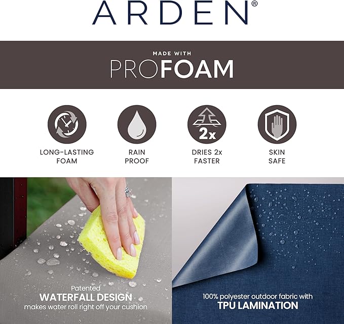 Arden Foam Outdoor Dining Chair Cushion, 20 x 20, Made with ProFoam, Rain-Proof, Fade Resistant, Tan Diamond Trellis