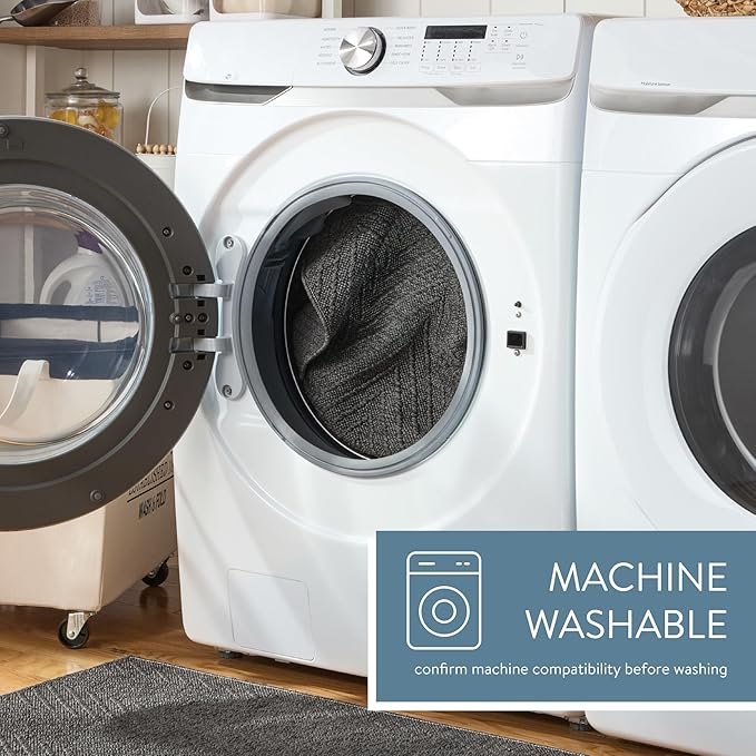 TOWN & COUNTRY BASICS Pax Herringbone Textured Solid Everwash® Washable Area Rug, Low Pile, Non-Slip Backing, Easy Clean Pet & Family Friendly Rug, Dark Grey, 1'11"x2'11"