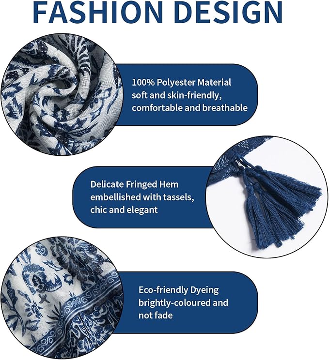 Scarf for Women Lightweight Soft Floral Leopard Printed Scarves Fall Winter Fashion Shawl Wrap with Fringe