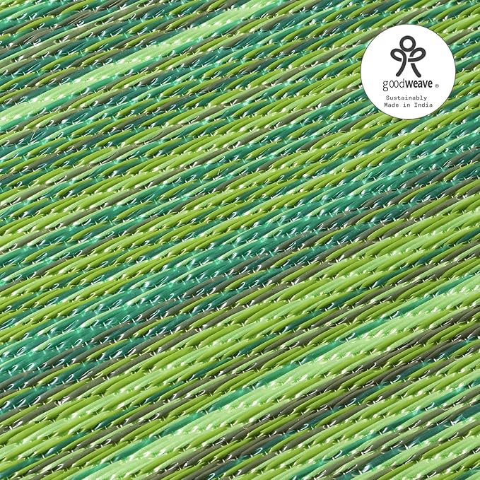 Fab Habitat Outdoor Rug - Waterproof, Fade Resistant, Crease-Free - Premium Recycled Plastic - Striped - Patio, Porch, Deck, Balcony - Cancun - Green - 5 x 8 ft