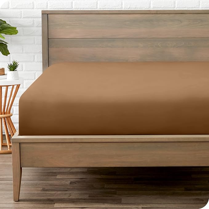 Fitted Bottom Sheet King Size - Premium 1800 Microfiber - Ultra-Soft Hotel Luxury - Deep Pocket - Durable and Long Lasting - Fitted Sheet (King, Caramel)