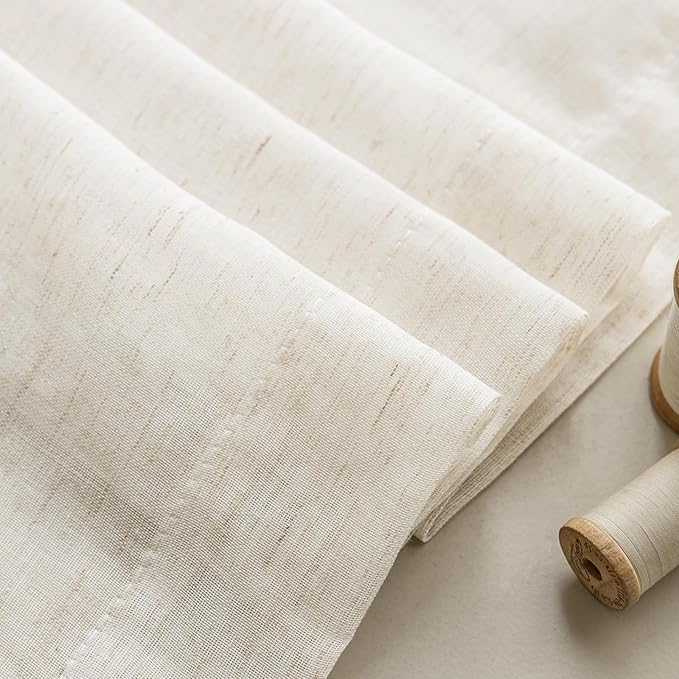 Anmao Flax Linen Curtains for Living Room 72 Inch Length 2 Panels Set, Light Filtering Sheer Window Curtain Drapes for Bedroom with Nickel Grommet, 52 Inch Wide Each Panel, Ivory Color