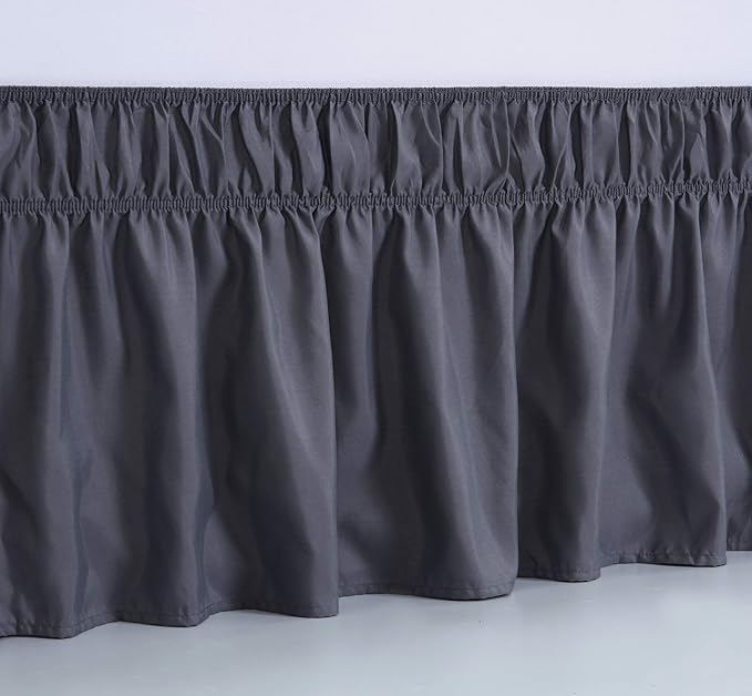 MEILA Wrap Around Bed Skirt Three Fabric Sides Elastic Dust Ruffled 18 Inch Tailored Drop,Easy to Install Fade Resistant-Dark Grey, Queen/King