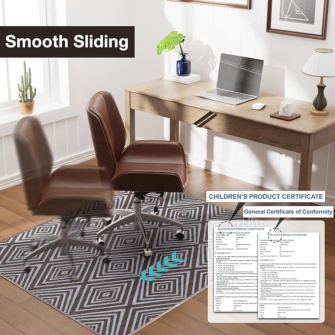 Blue&Black Checkered Diamond-Pattern Computer Chair Mat for Hardwood, 30" x 48"Office Mat for Hardwood Floor with Non-Slip Back, HeavyDuty Office Chair Rug for Hardfloor,LowPlie Carpet Floor Protector