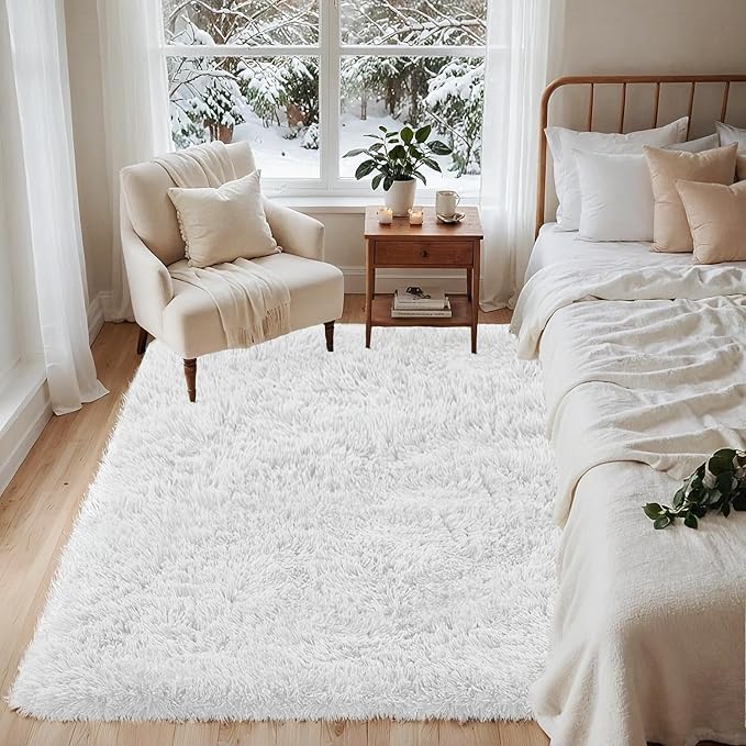 4x6 Area Rugs for Living Room Rug: Soft Fluffy Shag White Rugs for Bedroom, Non-Slip Large Fuzzy Plush Rug Indoor Floor Carpet for Nursery Kids Boys Girls Room, Dorms, Playroom, Modern Home Decor