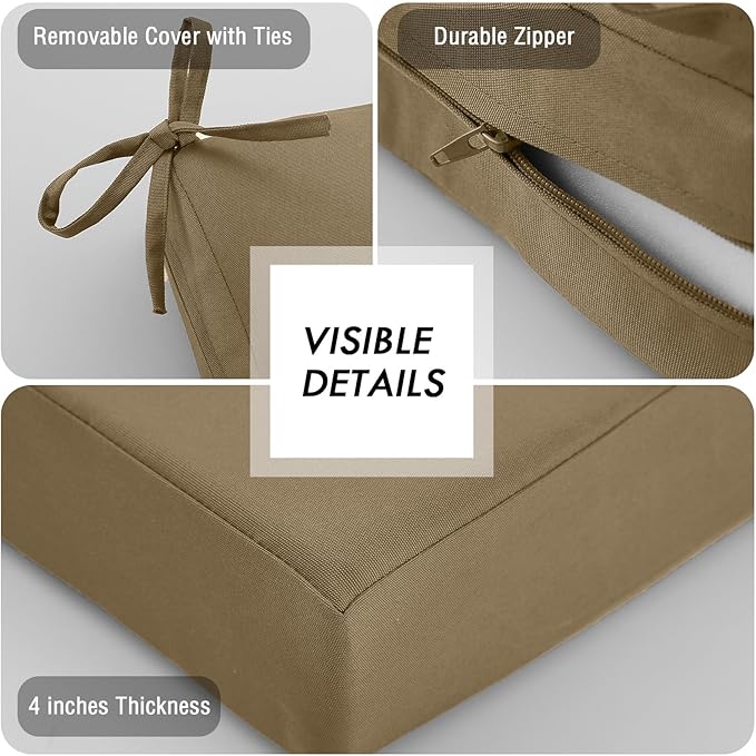 idee-home Outdoor Cushions for Patio Furniture, Outdoor Seat Cushion, Waterproof Couch Hampton Bay Deep Seat Replacement Chair Cushions for Garden Lawn Backyard Deck, 24 x 26