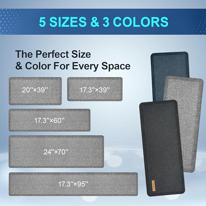 Anti Slip 3/4 inchs Anti Fatigue Kitchen Floor Mat, Ergonomic Comfort Standing Mat, Waterproof Kitchen Runner for Home, Kitchen, Office, Laundry, Garage (Light Gray, 17.3" x 28" -0.75")