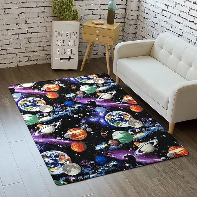 Outer Space Galaxy Area Rug for Boys Room 4x5 ft Soft Non-Slip Solar System 3D Planet Universe Rug for Kids Bedroom Living Room