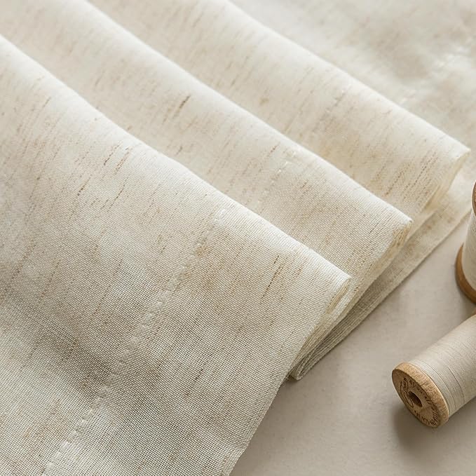 Anmao Flax Linen Curtains for Living Room 96 Inch Length 2 Panels Set, Light Filtering Sheer Window Curtain Drapes for Bedroom with Nickel Grommet, 52 Inch Wide Each Panel, Natural Color