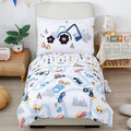 PERFEMET Cars Boys Comforter Set Twin Size 4 Pieces Reversible Truck Kids Bedding Set Soft Microfiber Vehicles Teen Boy Bed in a Bag with Sheets for All Season Use(White, Twin)