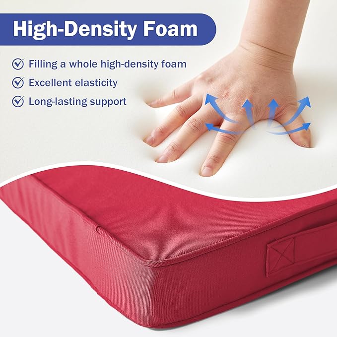 Outdoor Chair Cushions, Christmas Red Patio Chair Cushions 19x19x3 Inch, Waterproof Outdoor Cushions with Removable Cover for Sofa, Fade Resistant Patio Cushions for Outdoor Furniture