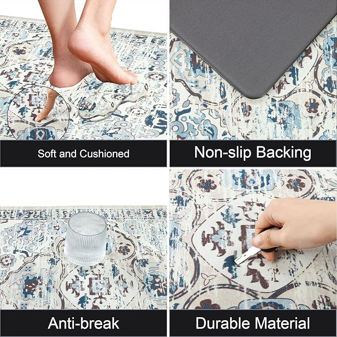 Ileading Anti Fatigue Kitchen Rugs Sets of 2 Cushioned Kitchen Mats for Floor Waterproof Kitchen Mat Set Non Slip Comfort Standing Mat for Kitchen, Office, Sink, Laundry