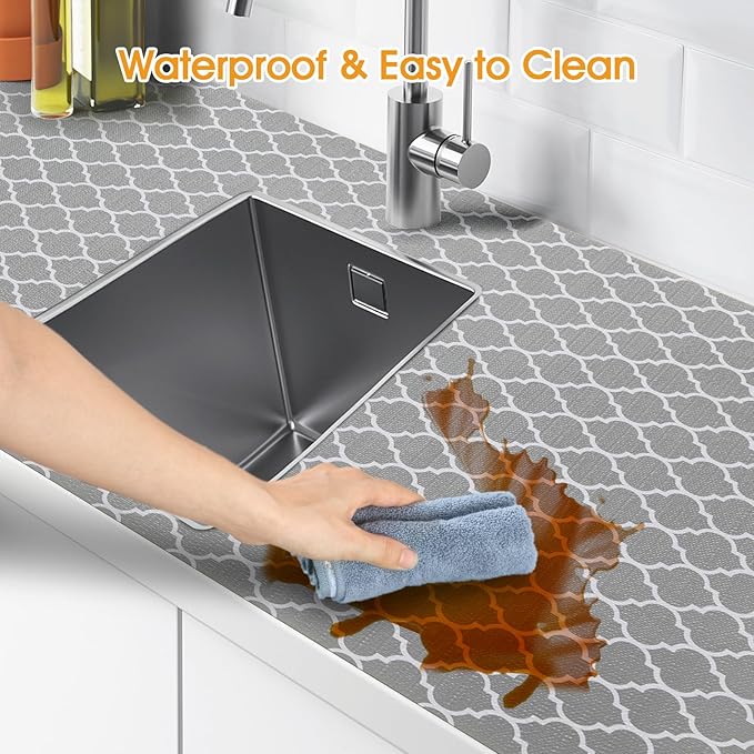 Shelf and Drawer Liner for Kitchen Cabinets Non-Adhesive, Strong Grip Non-Slip Thickened Cabinet Liners for Shelves, Waterproof Mats for Dresser Cupboard, Gray, 12 in x 30 Feet