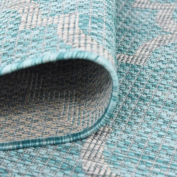 Unique Loom Outdoor Trellis Collection Area Rug (7' 10" x 10' Oval, Aquamarine/ Gray)