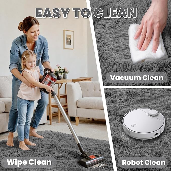 6x9 Area Rugs for Living Room Rug: Soft Fluffy Shag Light Gray Rugs for Bedroom, Non-Slip Large Fuzzy Plush Rug Indoor Floor Carpet for Nursery Kids Boys Girls Room, Dorms, Playroom, Modern Home Decor