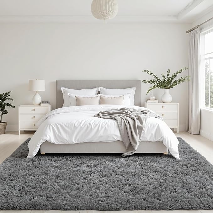 5x8 Area Rugs for Living Room: Soft Fluffy Shag Light Grey Rugs for Bedroom, Non Slip Large Fuzzy Plush Rug Indoor Floor Carpet for Nursery Kids Boys Girls Room, Dorms, Playroom, Modern Home Decor