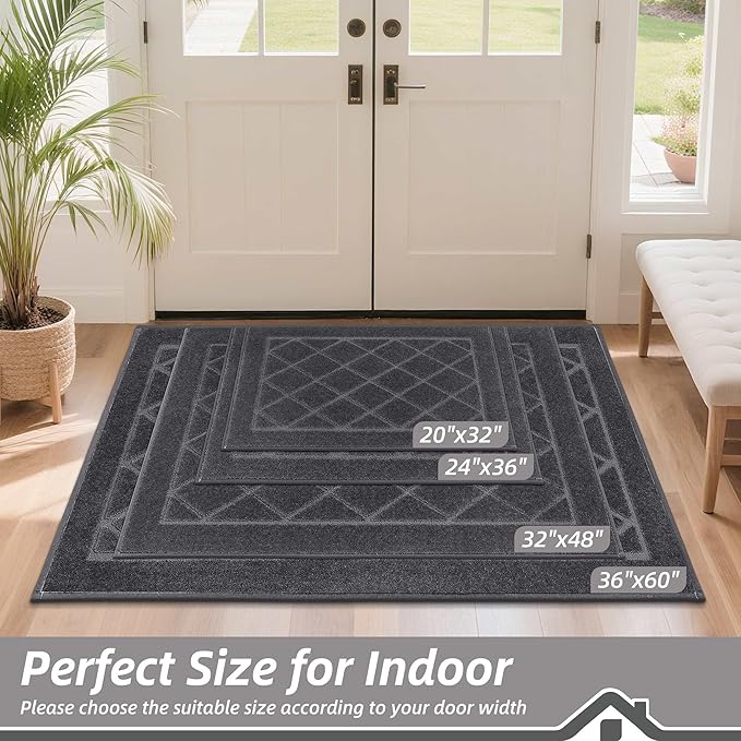BEQHAUSE Dirt Trapper Door Mat 32" x 48", Doormat Non-Slip Entryway Rugs Washable, Dog Door Mat Stain Resistant and Absorbent Welcome Floor Mat for Front Back Door, Muddy Wet Shoes & Paws, Dark Grey