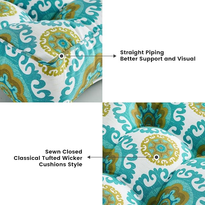 ARTPLAN Outdoor Seat Cushion,Square Thick Tufted Pure Chair Cushion for Patio Wicker Chair with Tie,Set of 2,19"x19"x5"，Floral