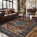 Tangsoo Oriental 5x7 Area Rug Washable Rug for Living Room, Vintage Indoor Non Slip Large Area Rugs, Print Distressed Rust Carpet, Soft Low Pile Foldable Floor Rug for Bedroom Dining Room Dorm