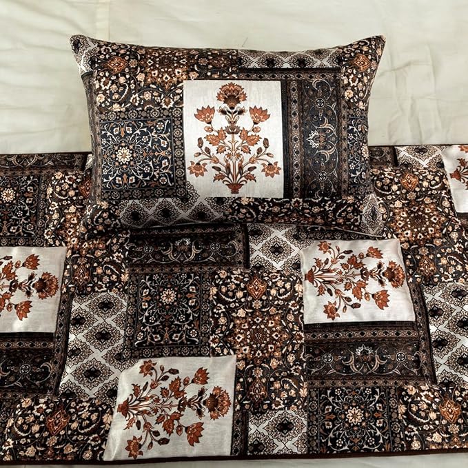 The HomeCentric King/Queen/Twin Brown Decorative King 90"x18" Bed Runner with Pillow Cover Quilted Bed Scarf on Satin Fabric - Parisa