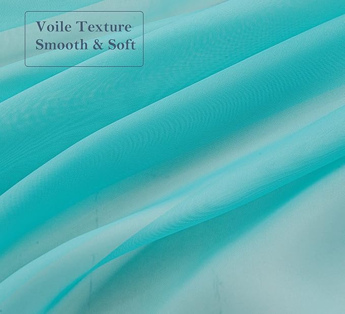 PI Teal Sheer Curtains with Grommet,Airy Voile Textured,Elegant Window Drapery for Kids Room/Study 2 Panels (W52 X L72, Lake Blue)