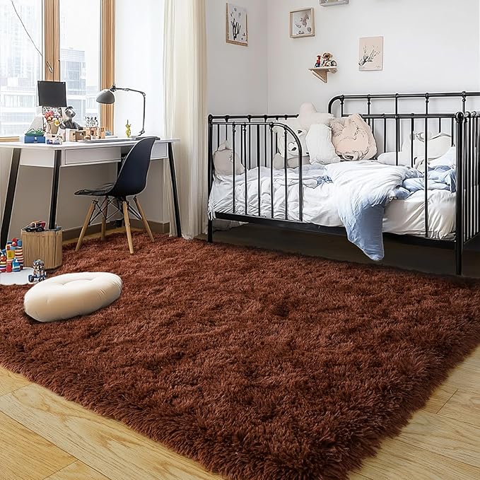 Brown Plush Rug for Living Room Fuzzy Carpet for Bedroom Dorm, Non-Slip High Pile Rug, Shag Rug for Playroom Nursery Home Office Decor 9X12 Ft