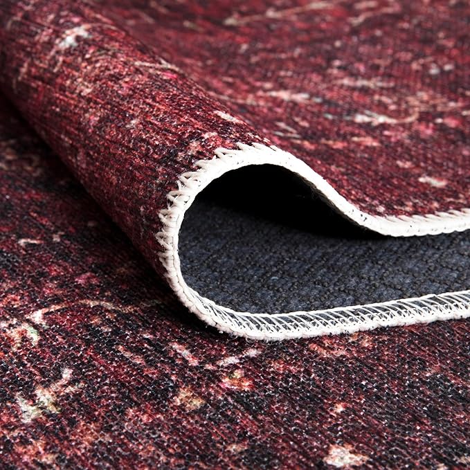 Bloom Rugs Washable Non-Slip 10x14 Rug - Dark Red Traditional Bordered Area Rug for Living Room, Bedroom, Dining Room, and Kitchen - Exact Size: 10' x 14'