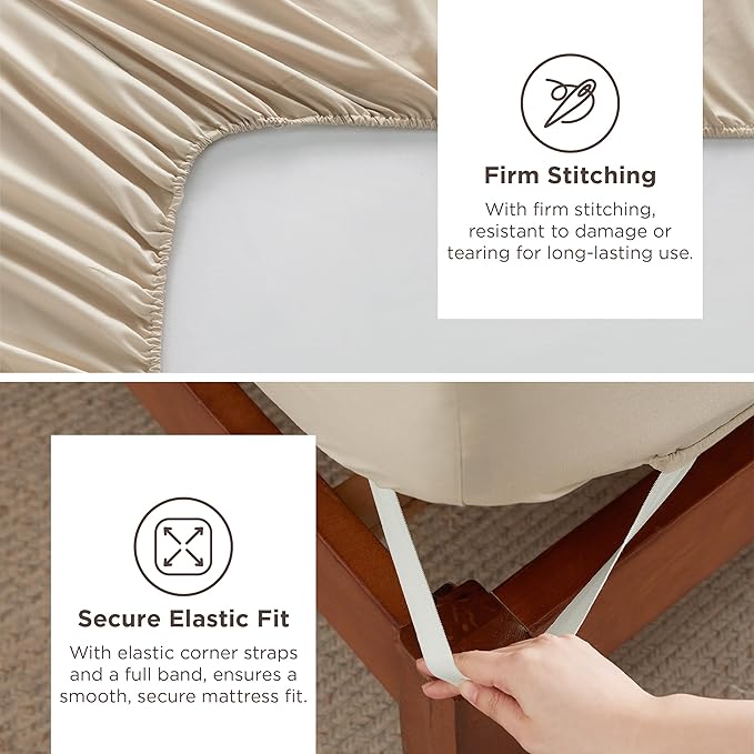 Bedsure Deep Pocket Twin Sheets Set - Fits Mattresses Up to 21 Inches Thick -3 Piece GentleSoft Bed Sheets, Moisture Wicking, Soft & Cooling Bedsheet & Pillowcases, Easy & Secure Fit, Beige