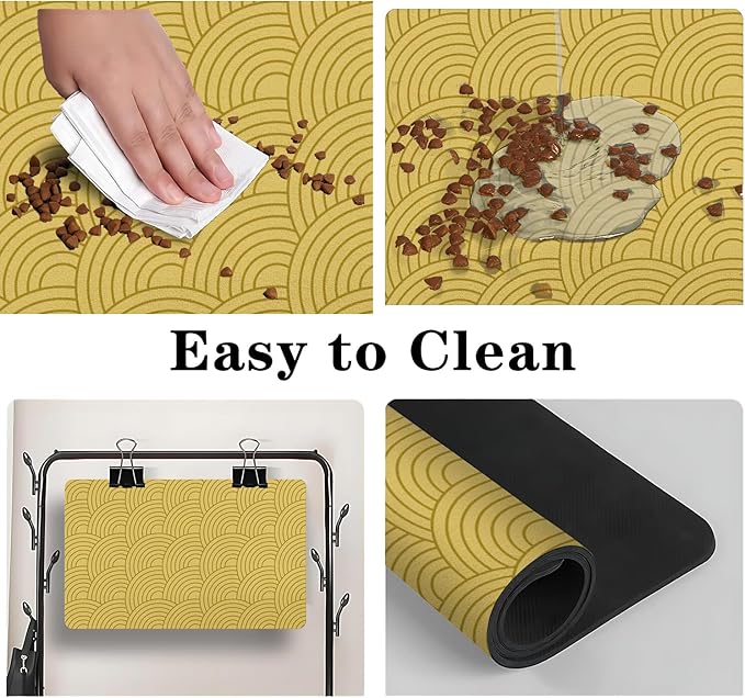 Dog Food Mat for Floors, Absorbent and Quick-Drying Pet Cat Food Mat,Anti-Fouling and Easy-to-Clean Pet Feeding Mat,Dog Bowl Mats for Messy Drinking Water Bowls.16x24inch Boho Style