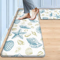 Kitchen Mats for Floor Cushioned Anti Fatigue Sets of 2 Beach Theme Kitchen Rugs Non Slip Waterproof Coastal Foam Kitchen Floor Rug Nautical Seashell Comfort Standing Mat For Sink Laundry, Blue