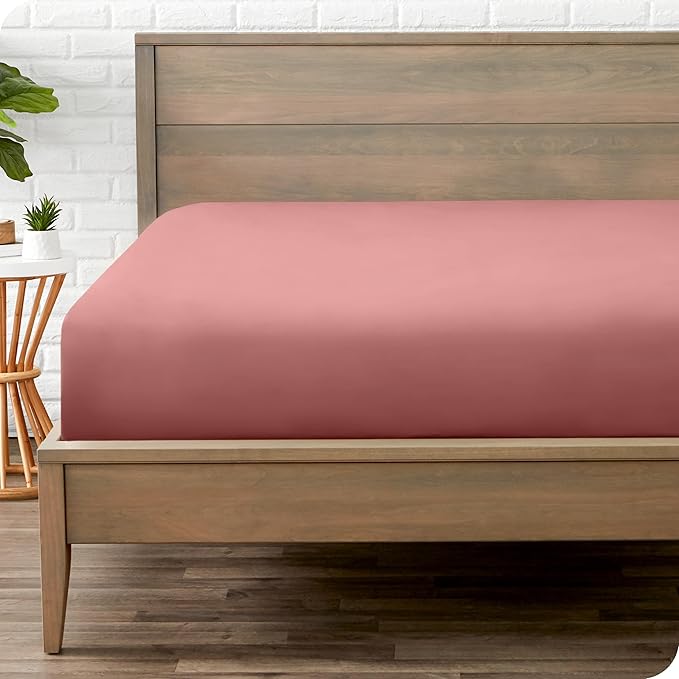 Bare Home Fitted Bottom Sheet Queen Size - Premium 1800 Microfiber - Ultra-Soft Hotel Luxury - Deep Pocket - Durable and Long Lasting (Queen, Dusty Rose)