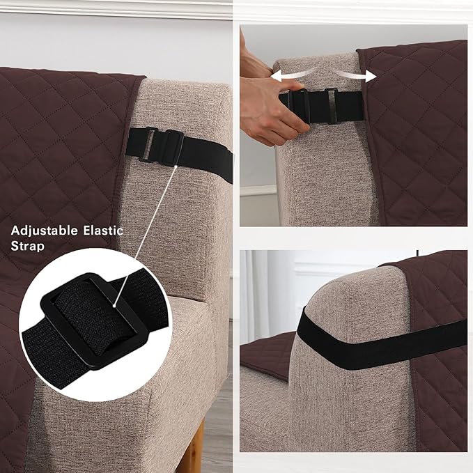 H.VERSAILTEX Reversible Futon Cover Water Repellent Armless Sofa Slipcover Washable Furniture Protector with Adjustable Elastic Strap Anti-Slip Futon Bed Cover for Dogs 70" Width Seat (Brown/Beige)